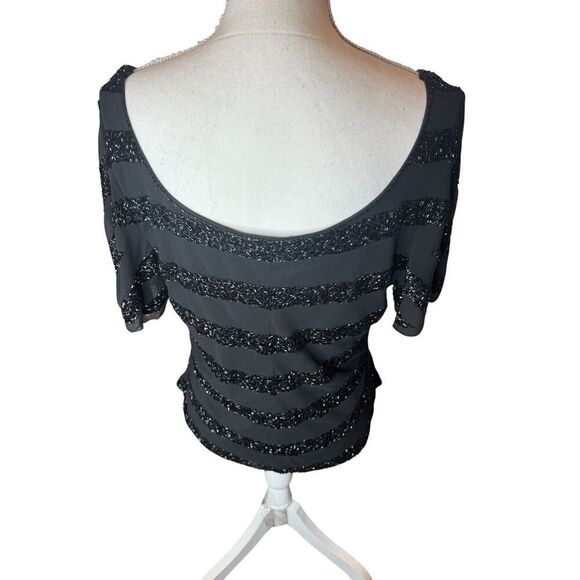 JKara Vintage Black Beaded Short Sleeve Top Y2K Goth Elegant Sz Med - Picture 3 of 5